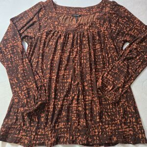 DAISY FUENTES Womens Multi Print Square Neck Pleated Blouse Top Shirt Sz L